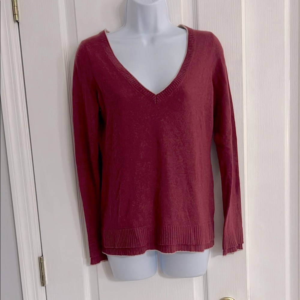 Banana Republic Rose Red Knit Sweater with cream accents